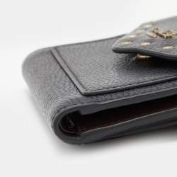 Pre Owned Coach Black Studded Leather Colorblock Trifold Wallet 