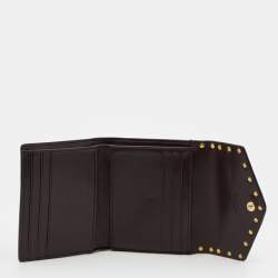 Pre Owned Coach Black Studded Leather Colorblock Trifold Wallet 