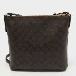 Pre Owned Coach Brown Signature Coated Canvas and Leather Rowan Messenger Bag