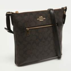 Pre Owned Coach Brown Signature Coated Canvas and Leather Rowan Messenger Bag