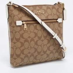 Coach Beige Signature Coated Canvas and Leather Rowan Messenger Bag