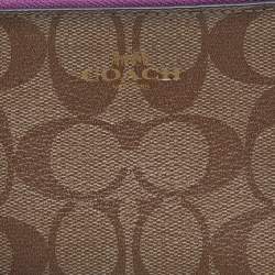 Coach Beige Signature Coated Canvas and Leather Double Zip Wristlet Pouch