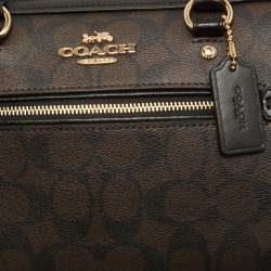 Pre Owned Coach Black/Beige Signature Coated Canvas and Leather Rowan Boston Bag