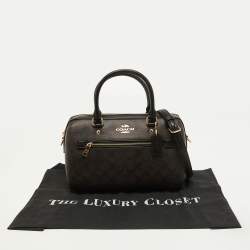 Pre Owned Coach Black/Beige Signature Coated Canvas and Leather Rowan Boston Bag