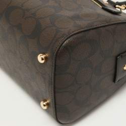 Pre Owned Coach Black/Beige Signature Coated Canvas and Leather Rowan Boston Bag
