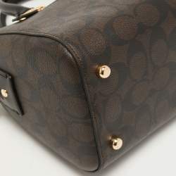 Pre Owned Coach Black/Beige Signature Coated Canvas and Leather Rowan Boston Bag