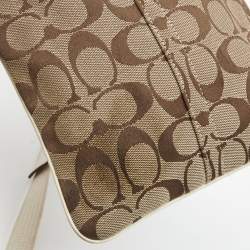 Pre Owned Coach Beige/White Signature Canvas Striped Crossbody Bag