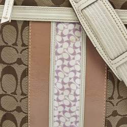 Pre Owned Coach Beige/White Signature Canvas Striped Crossbody Bag