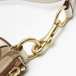 Pre Owned Coach Beige/White Signature Canvas Striped Crossbody Bag