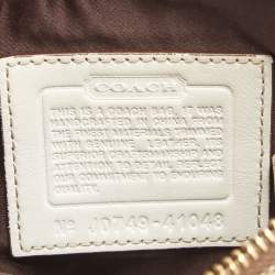 Pre Owned Coach Beige/White Signature Canvas Striped Crossbody Bag