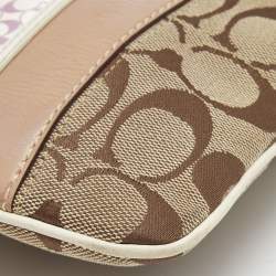 Pre Owned Coach Beige/White Signature Canvas Striped Crossbody Bag