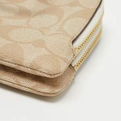Pre Owned Coach Beige Signature Coated Canvas and Leather Double Zip Wristlet Pouch