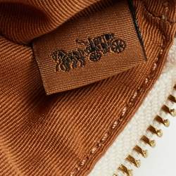 Pre Owned Coach Beige Signature Coated Canvas and Leather Double Zip Wristlet Pouch