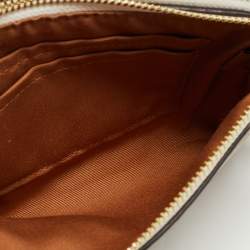 Pre Owned Coach Beige Signature Coated Canvas and Leather Double Zip Wristlet Pouch