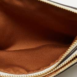 Pre Owned Coach Beige Signature Coated Canvas and Leather Double Zip Wristlet Pouch