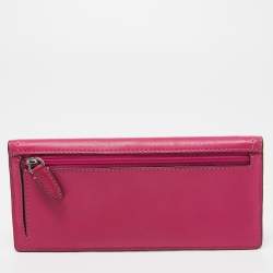 Pre Owned Coach Pink Leather Slim Envelope Continental Wallet