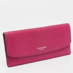 Pre Owned Coach Pink Leather Slim Envelope Continental Wallet