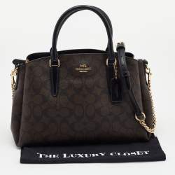 Coach Brown/Black Signature Coated Canvas Sage Carryall Satchel