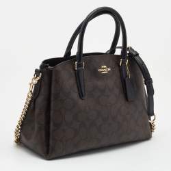 Coach Brown/Black Signature Coated Canvas Sage Carryall Satchel