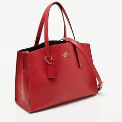 Coach Red Grained Leather Charlie Carryall Tote
