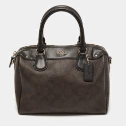 Coach Black Brown Signature Coated Canvas and Leather Mini Bennett