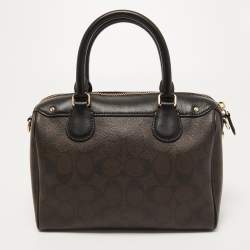 Coach Black/Brown Signature Coated Canvas and Leather Mini Bennett Satchel