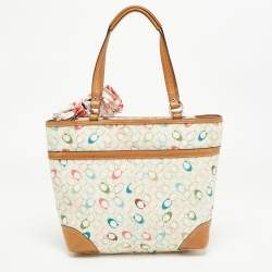 Pre Owned Coach Multicolor Signature Coated Canvas and Leather Chelsea Heritage Stripe Tote