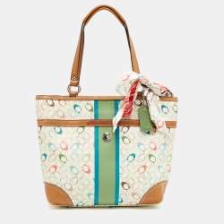 Pre Owned Coach Multicolor Signature Coated Canvas and Leather Chelsea Heritage Stripe Tote