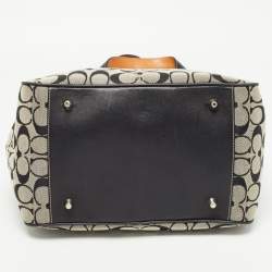Pre Owned Coach Black Signature Canvas and Leather Buckle Tote