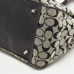 Pre Owned Coach Black Signature Canvas and Leather Buckle Tote