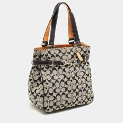 Pre Owned Coach Black Signature Canvas and Leather Buckle Tote