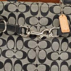 Pre Owned Coach Black Signature Canvas and Leather Buckle Tote