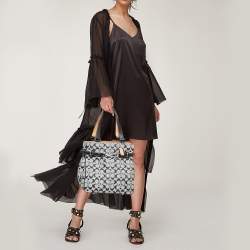 Pre Owned Coach Black Signature Canvas and Leather Buckle Tote