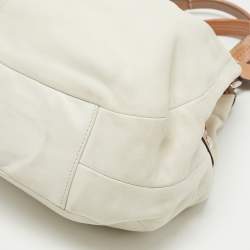 Pre Owned Coach White/Brown Canvas and Leather Large Soho Hobo