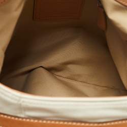 Pre Owned Coach White/Brown Canvas and Leather Large Soho Hobo