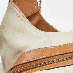 Pre Owned Coach White/Brown Canvas and Leather Large Soho Hobo