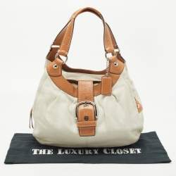 Pre Owned Coach White/Brown Canvas and Leather Large Soho Hobo