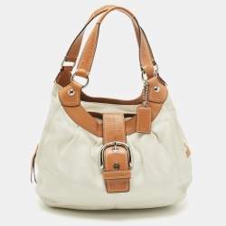 Pre Owned Coach White/Brown Canvas and Leather Large Soho Hobo