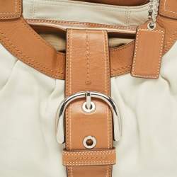 Pre Owned Coach White/Brown Canvas and Leather Large Soho Hobo