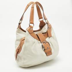 Pre Owned Coach White/Brown Canvas and Leather Large Soho Hobo