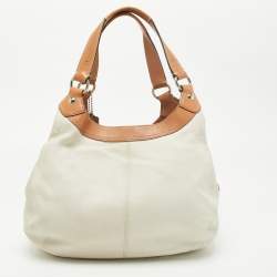 Pre Owned Coach White/Brown Canvas and Leather Large Soho Hobo