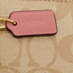 Coach Beige/Pink Signature Coated Canvas and Leather Double Zip Wristlet Pouch