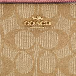 Coach Beige/Pink Signature Coated Canvas and Leather Double Zip Wristlet Pouch