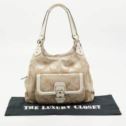 Pre Owned Coach White/Beige Signature Fabric Campbell Hobo
