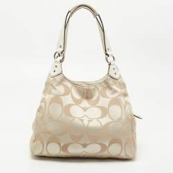 Pre Owned Coach White/Beige Signature Fabric Campbell Hobo