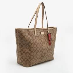 Coach Beige Signature Coated Canvas Park Metro Shopper Tote