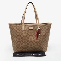 Coach Beige Signature Coated Canvas Park Metro Shopper Tote