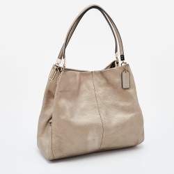 Pre Owned Coach Metallic Beige Pebbled Leather Edie 31 Shoulder Bag
