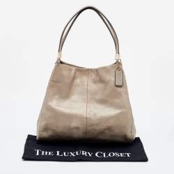 Pre Owned Coach Metallic Beige Pebbled Leather Edie 31 Shoulder Bag