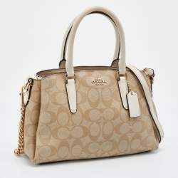Pre Owned Coach Beige Signature Coated Canvas and Leather Mini Sage Carryall Satchel